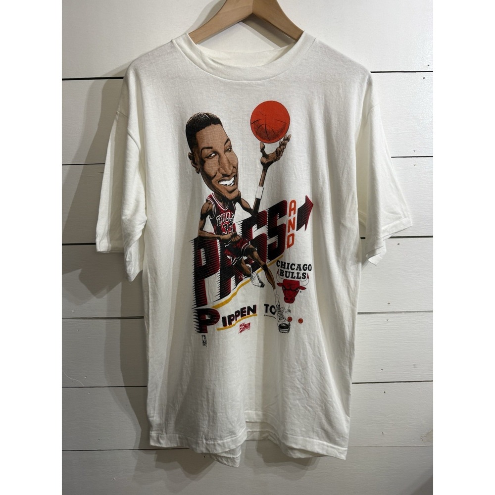 VTG Chicago Bulls Pippen Jordan 1991 Salem NBA‎ finals shirt SZ L Single Stitch